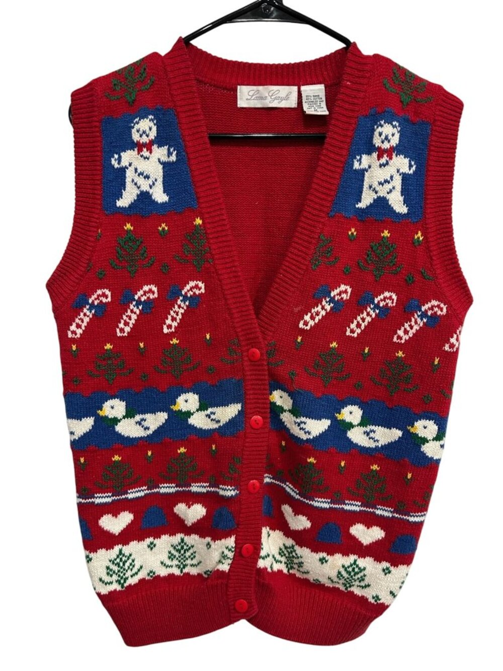 Laura Gayle Medium Red Knit Christmas Sweater Vest Festive Kitschy Vintage